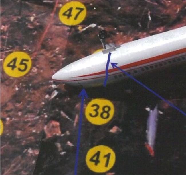 The Tu-154M strikes the ground with the roof above the cockpit at the beginning of the main debris field in sector 12. Illustration Graphic by the State Public Prosecutor's Office of Poland.