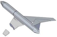 Fig. 15. The airplane after the explosion at the wing: the wing tip broken off, damaged base and pre-damaged front of the fuselage junction with the remainder.